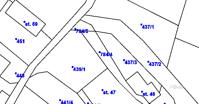 Parcela st. 784/4 v KÚ Mladé, Katastrální mapa