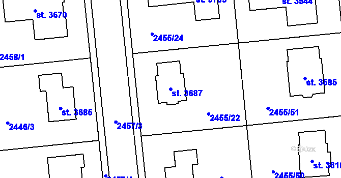 Parcela st. 3687 v KÚ Choceň, Katastrální mapa