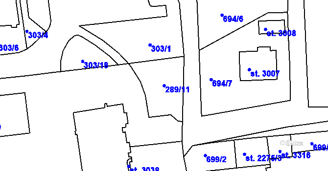 Parcela st. 289/11 v KÚ Choceň, Katastrální mapa