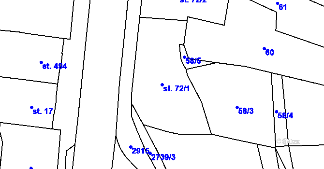 Parcela st. 72/1 v KÚ Choceň, Katastrální mapa