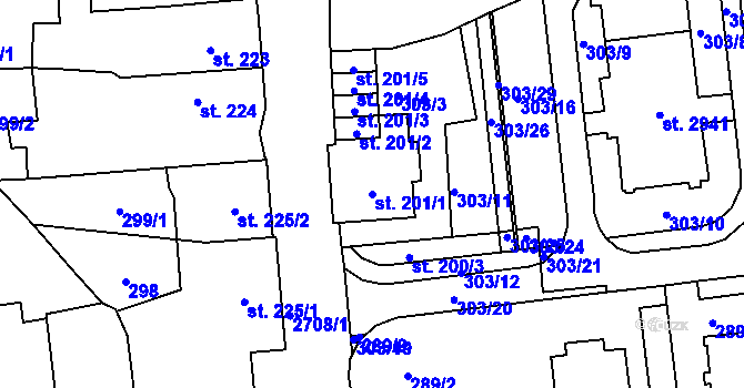 Parcela st. 201/1 v KÚ Choceň, Katastrální mapa