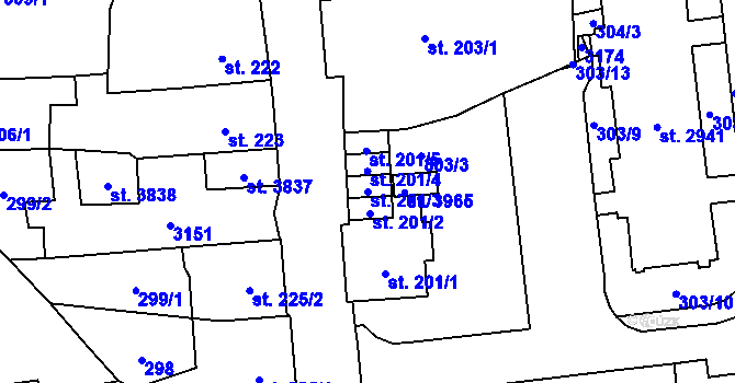 Parcela st. 201/3 v KÚ Choceň, Katastrální mapa