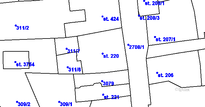 Parcela st. 220 v KÚ Choceň, Katastrální mapa