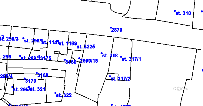 Parcela st. 318 v KÚ Choceň, Katastrální mapa