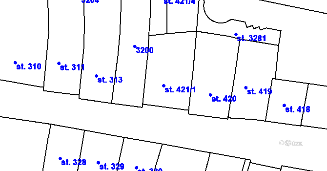 Parcela st. 421/1 v KÚ Choceň, Katastrální mapa