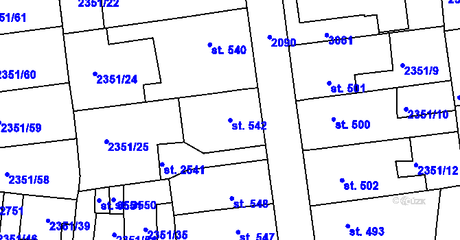 Parcela st. 542 v KÚ Choceň, Katastrální mapa