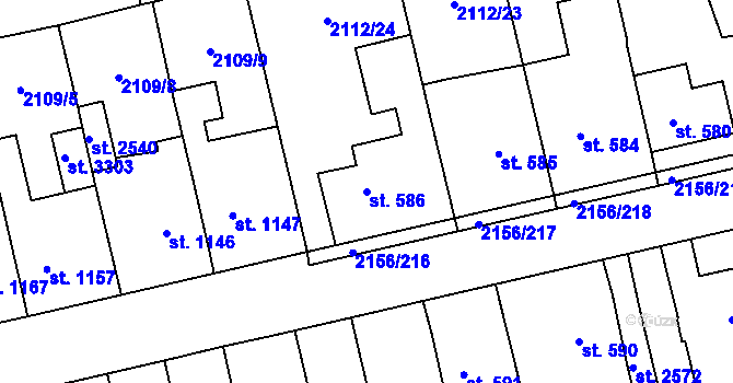Parcela st. 586 v KÚ Choceň, Katastrální mapa