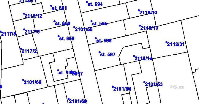 Parcela st. 597 v KÚ Choceň, Katastrální mapa
