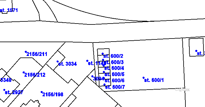 Parcela st. 600/2 v KÚ Choceň, Katastrální mapa