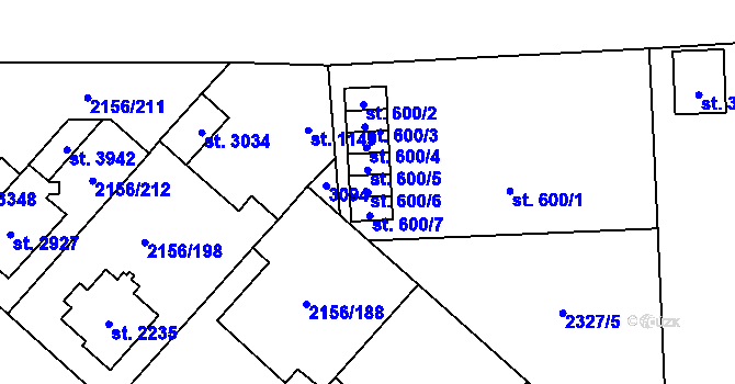 Parcela st. 600/6 v KÚ Choceň, Katastrální mapa