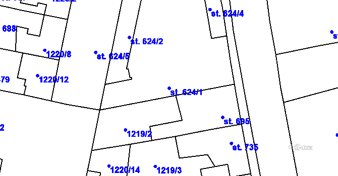 Parcela st. 624/1 v KÚ Choceň, Katastrální mapa