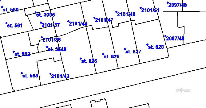 Parcela st. 626 v KÚ Choceň, Katastrální mapa