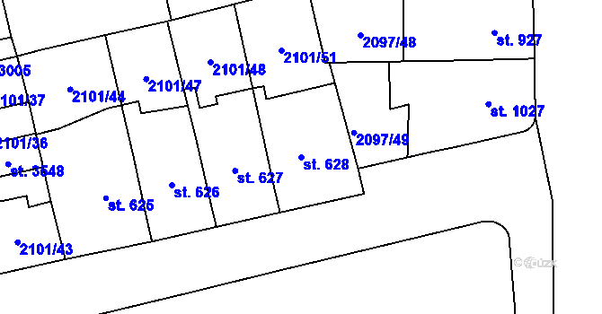 Parcela st. 628 v KÚ Choceň, Katastrální mapa