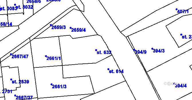 Parcela st. 632 v KÚ Choceň, Katastrální mapa