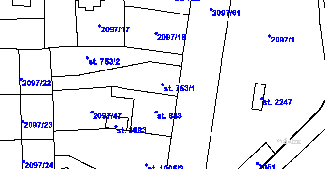 Parcela st. 753/1 v KÚ Choceň, Katastrální mapa