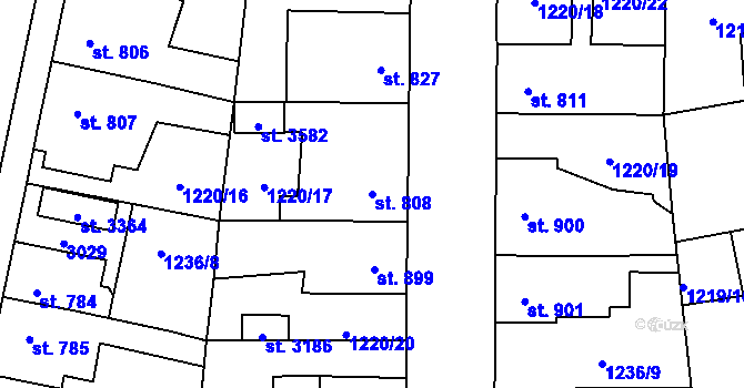 Parcela st. 808 v KÚ Choceň, Katastrální mapa