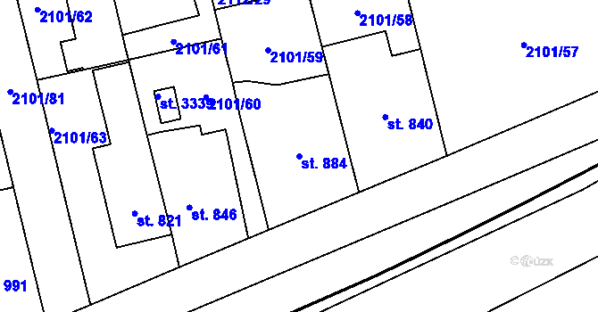Parcela st. 884 v KÚ Choceň, Katastrální mapa