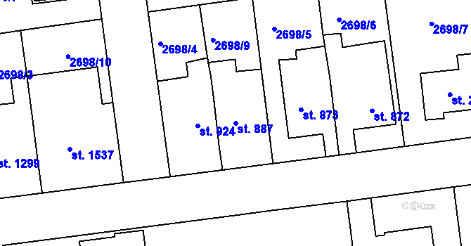 Parcela st. 887 v KÚ Choceň, Katastrální mapa