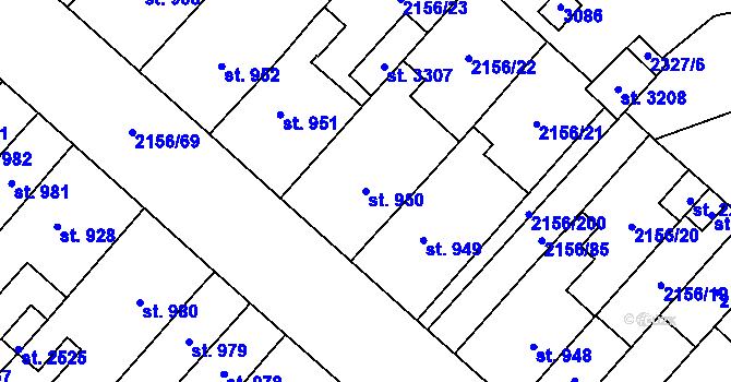 Parcela st. 950 v KÚ Choceň, Katastrální mapa