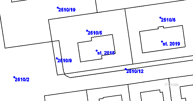 Parcela st. 2018 v KÚ Choceň, Katastrální mapa