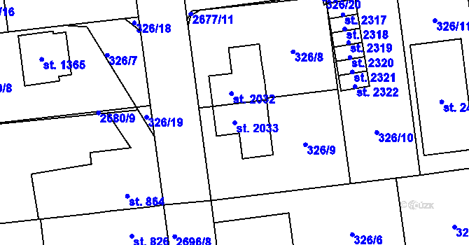 Parcela st. 2033 v KÚ Choceň, Katastrální mapa