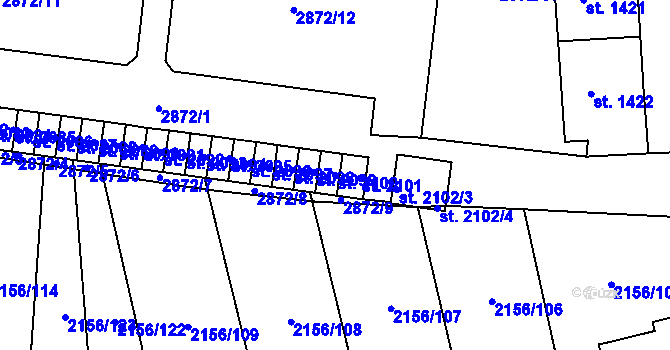 Parcela st. 2100 v KÚ Choceň, Katastrální mapa