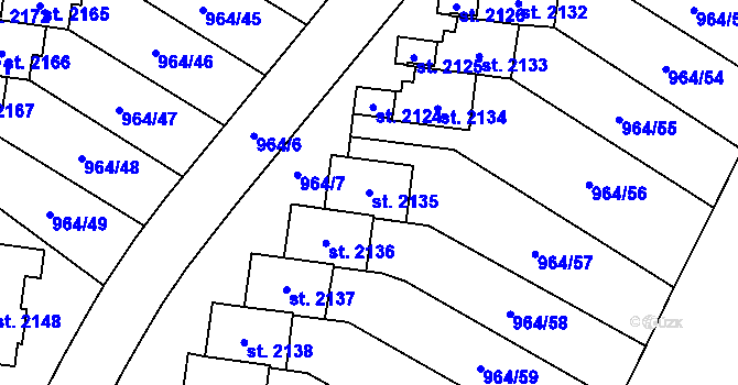 Parcela st. 2135 v KÚ Choceň, Katastrální mapa