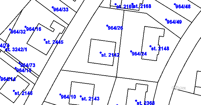 Parcela st. 2142 v KÚ Choceň, Katastrální mapa