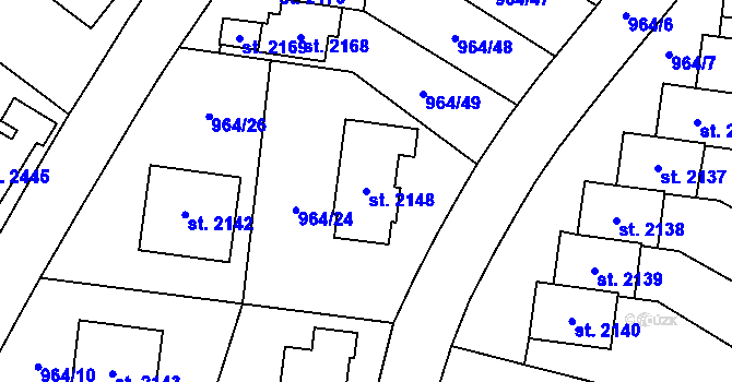 Parcela st. 2148 v KÚ Choceň, Katastrální mapa