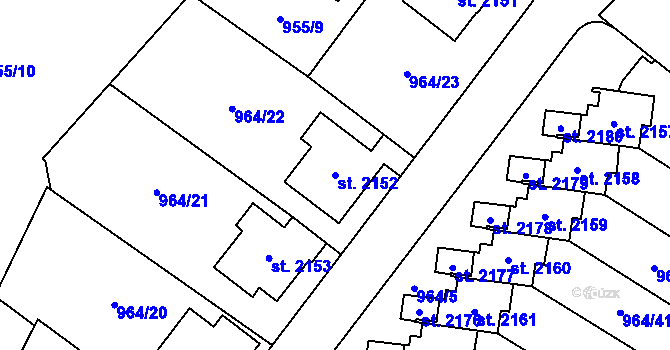 Parcela st. 2152 v KÚ Choceň, Katastrální mapa