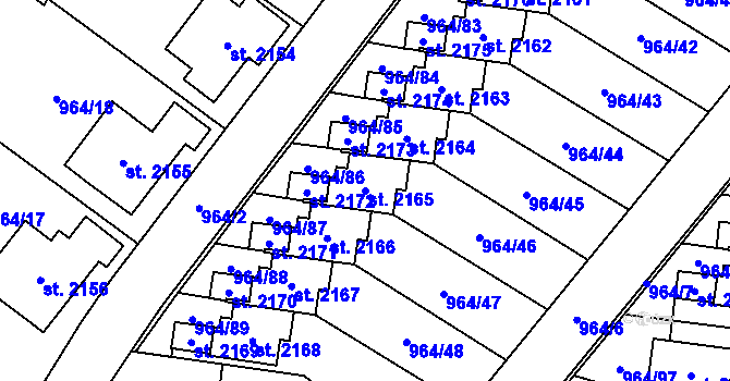 Parcela st. 2165 v KÚ Choceň, Katastrální mapa