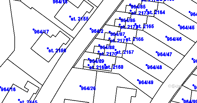 Parcela st. 2170 v KÚ Choceň, Katastrální mapa