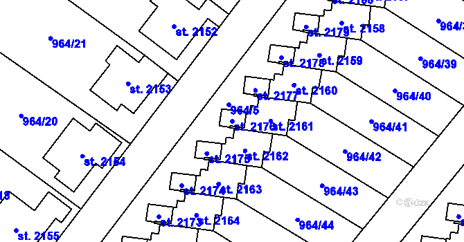 Parcela st. 2176 v KÚ Choceň, Katastrální mapa
