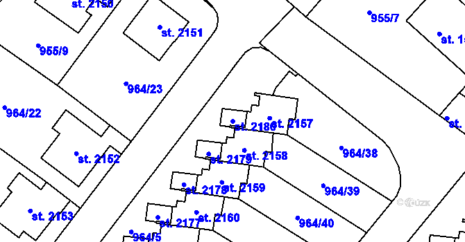 Parcela st. 2180 v KÚ Choceň, Katastrální mapa