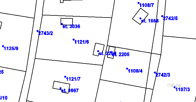 Parcela st. 2204 v KÚ Choceň, Katastrální mapa