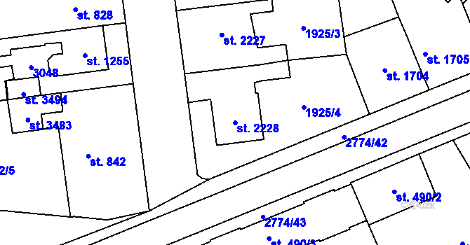 Parcela st. 2228 v KÚ Choceň, Katastrální mapa
