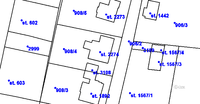 Parcela st. 2274 v KÚ Choceň, Katastrální mapa