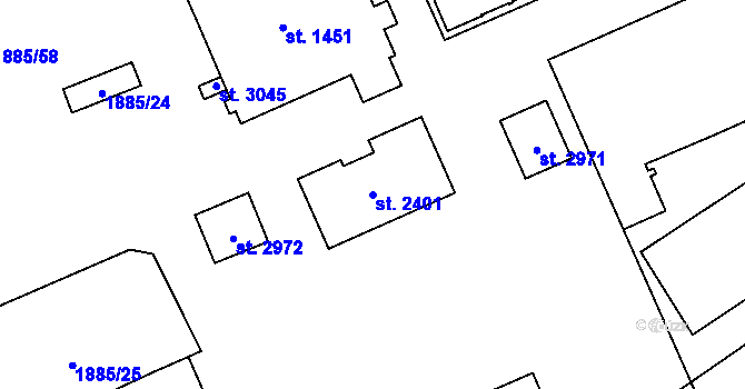 Parcela st. 2401 v KÚ Choceň, Katastrální mapa