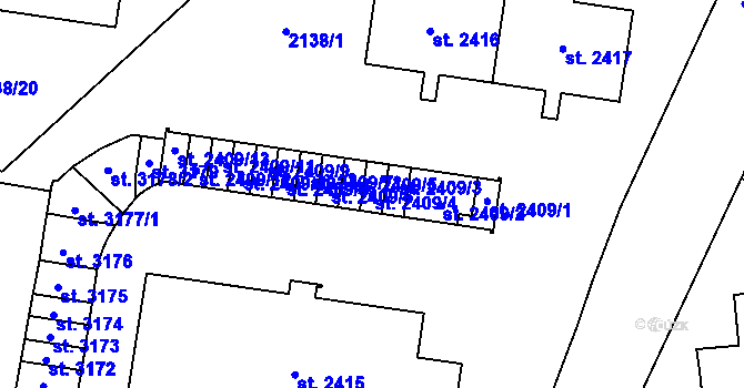 Parcela st. 2409/4 v KÚ Choceň, Katastrální mapa