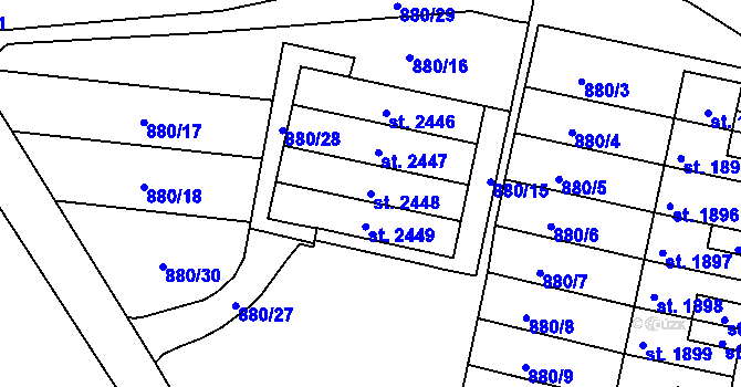 Parcela st. 2448 v KÚ Choceň, Katastrální mapa