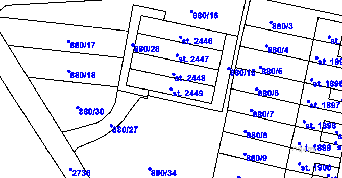 Parcela st. 2449 v KÚ Choceň, Katastrální mapa