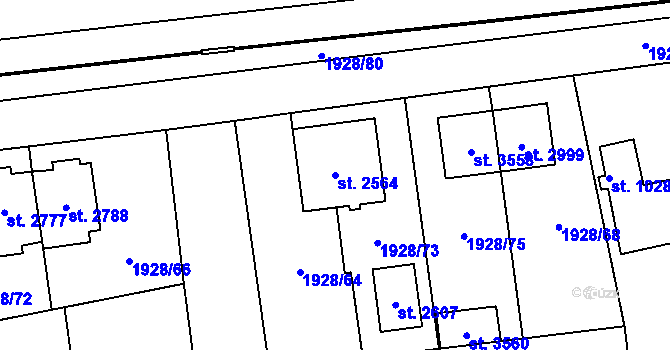 Parcela st. 2564 v KÚ Choceň, Katastrální mapa