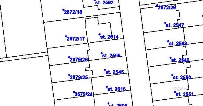Parcela st. 2566 v KÚ Choceň, Katastrální mapa