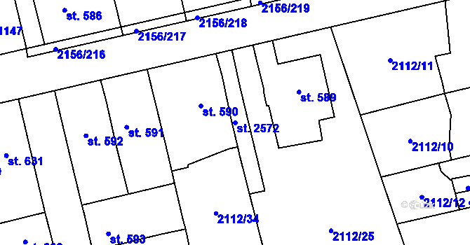 Parcela st. 2572 v KÚ Choceň, Katastrální mapa