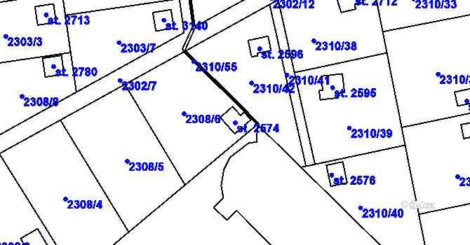Parcela st. 2574 v KÚ Choceň, Katastrální mapa