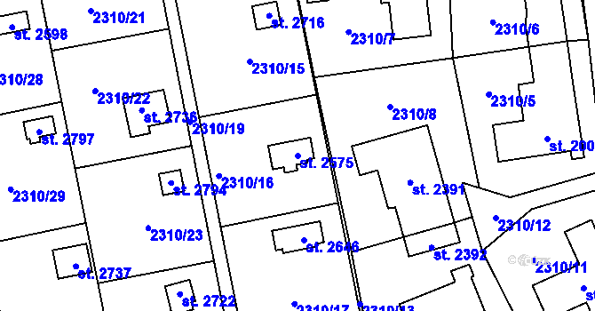 Parcela st. 2575 v KÚ Choceň, Katastrální mapa