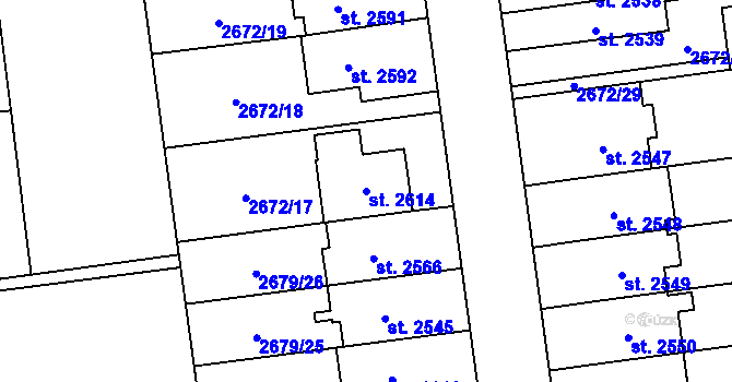 Parcela st. 2614 v KÚ Choceň, Katastrální mapa