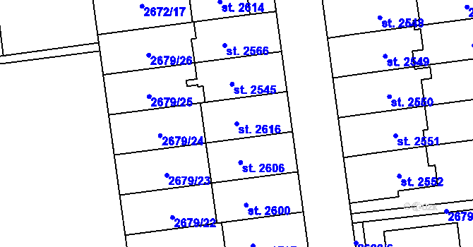 Parcela st. 2616 v KÚ Choceň, Katastrální mapa