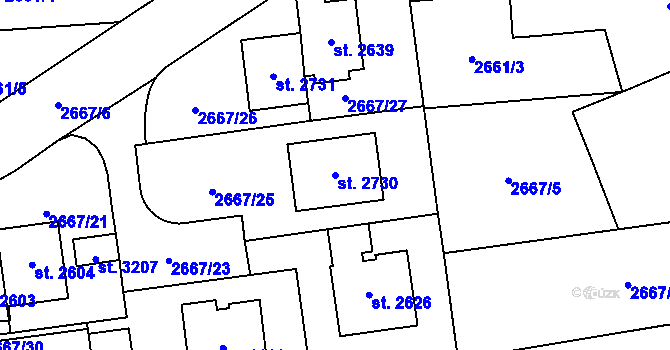 Parcela st. 2730 v KÚ Choceň, Katastrální mapa