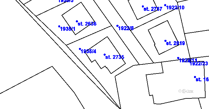 Parcela st. 2735 v KÚ Choceň, Katastrální mapa